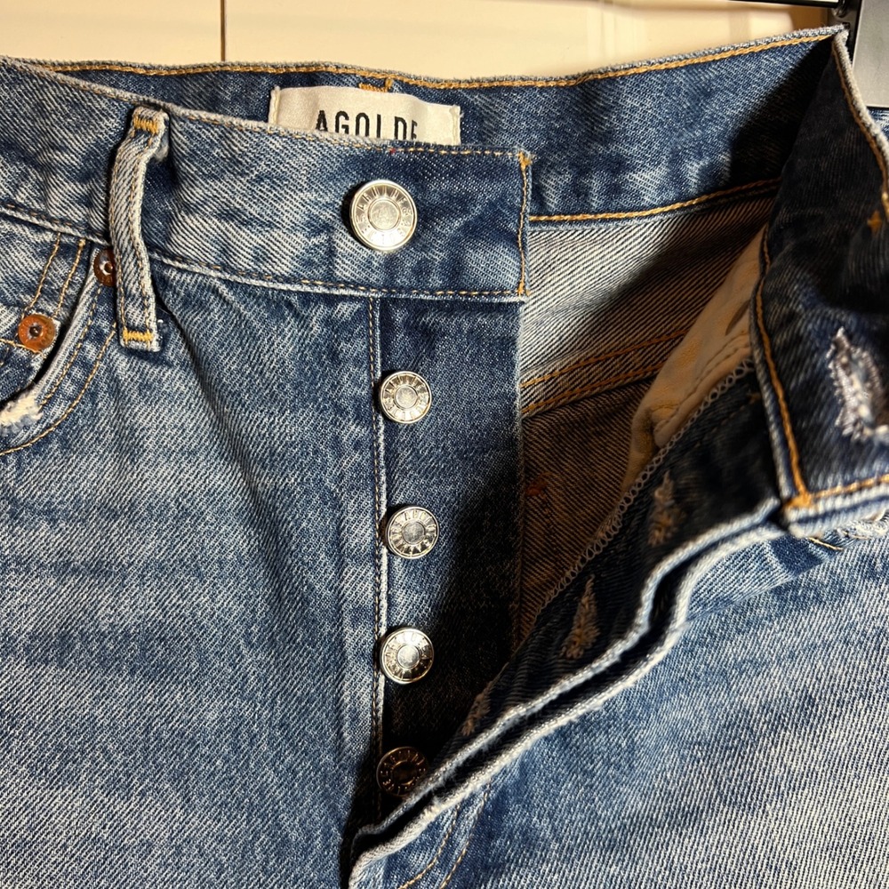 Agolde Parker Vintage Cutoff Denim Shorts in Clutch Medium Wash, Women's Size 26 - Picture 8 of 11